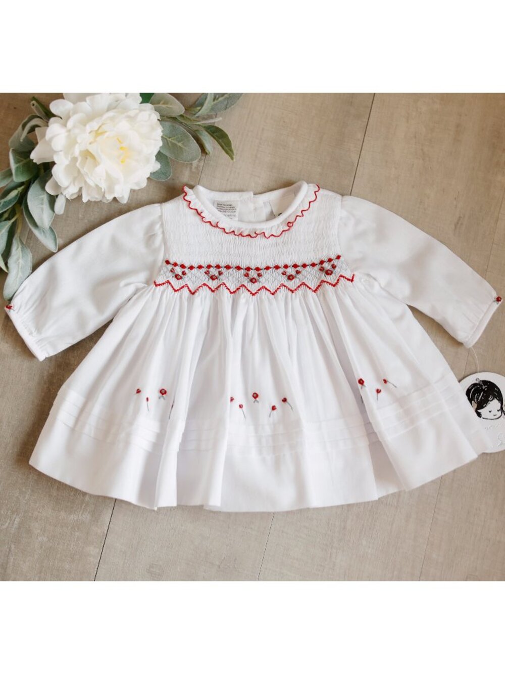 White Smocked Dress Newborn Sarah Louise Red Bullion Embroidery Portrait NWT